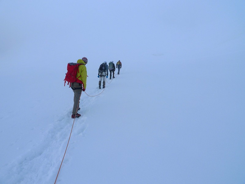 We went via the Mitterkarjoch, mostly snow plodding with one steep section, a snowed up gully.  © Mick Ryan - UKClimbing.com