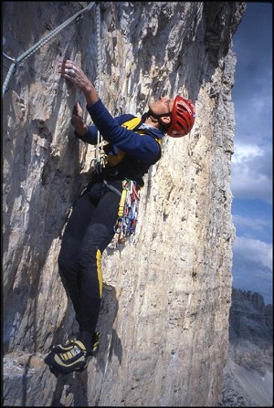 Erik Svab on Phantom der Zinne (F7c+), Cima Grande, Dolomites  © Erik Svab Collection