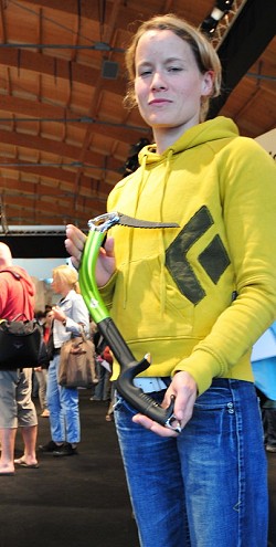 Kathi Krause from Black Diamond Equipment showing off the Fusion Axe in 2009  © Kevin Avery-UKC