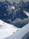 Ascending ridge to Aiguille Du Midi station from the Vallee Blanche