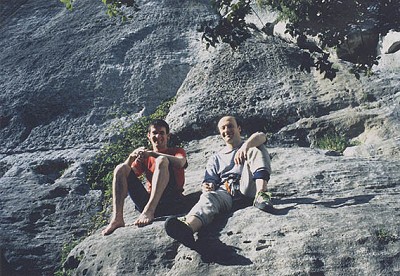 Nick and me below the Styx wall, Buoux  © Peter Milner