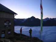 Cloud inversion at the Breslauer hutte, Otztal Alps