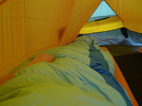 The Grid fits two comfortably, lets plenty of light in, vents can all be opened from inside the tent, and in this photo the bathtub groundsheet is clearly seen  © Mick Ryan - UKClimbing.com