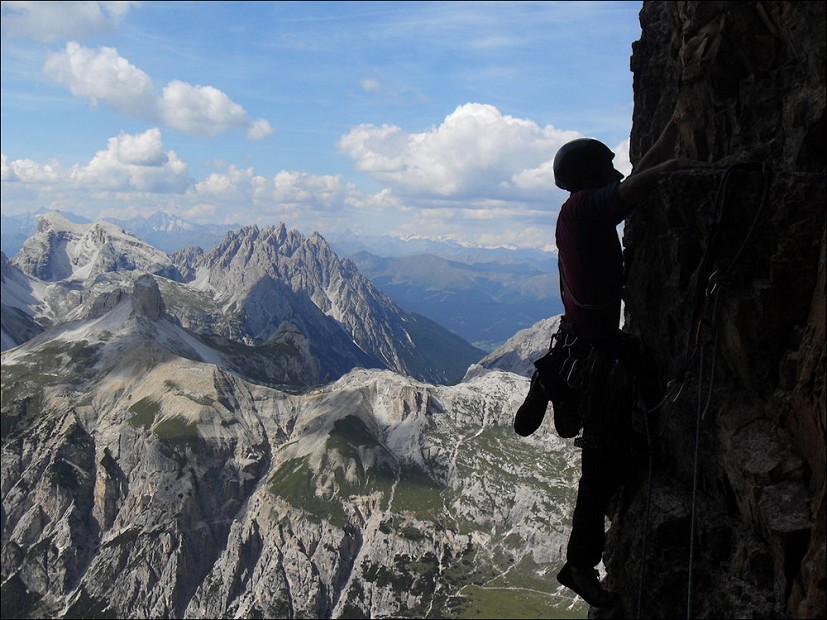 High up on easier ground on the Comici Route, Tre Cime  © James Rushforth