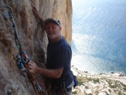 Ray Shaw about to start 3 pitch of Diedro UBSA  HVS 5+ 
 on the PENON DE IFACH Calpe Spain