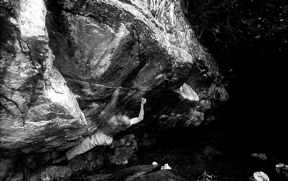 John Gaskins repeating Kaizen (Font 8B+) shortly after his first ascent.  © Mark Glaister