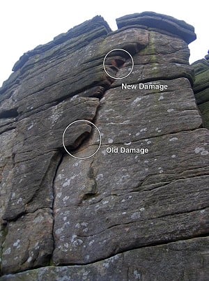 Damage to Right Unconquerable at Stanage, Peak District  © Graham Hoey