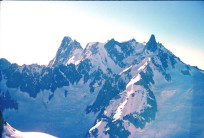Looking across the glacier Geant to the Aiguille Du Gean and Grande Jorasses from somewhere on the Midi Plan Traveverse