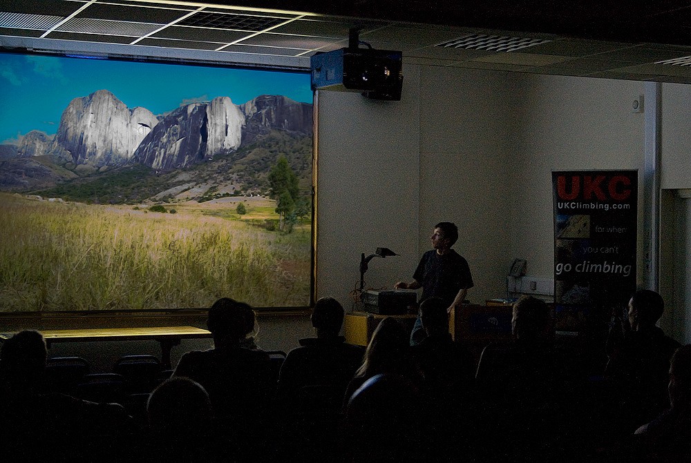 James McHaffie lecturing on his big wall climbing at the PyB Expedition Symposium 2009  © Jack Geldard