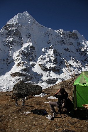 Nick Bullock scoping the Chang Himal North Face  © Tom Briggs