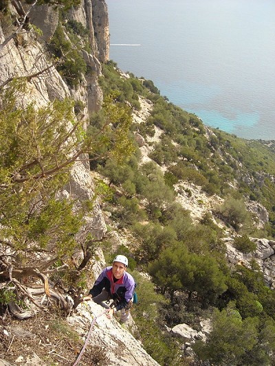 Luca climbing Parthenia on the Punta Giradili  © Peter Herold