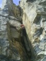 Scott Titt on FA (re-ascent) of P1 of Marmolata (now E1 5b) Boulder Ruckle Swanage