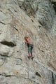 Rob Higginson about to clip on Double Or Quits (7a+), Dancing Ledge, Swanage