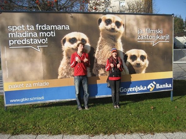 Simples! Natalie and Robert pretending to be meerkats on their way around town!  © British Junior Team