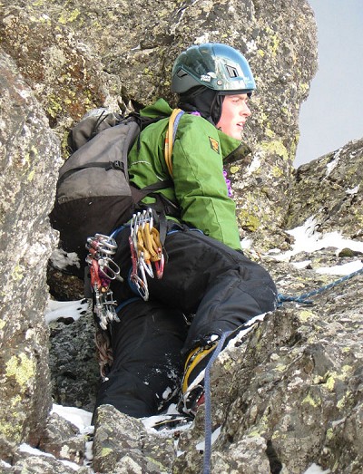 Hamish Dunn testing the Alpine Shield helmet from Wild Country  © Hamish Dunn