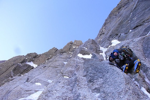 Jon Griffith wearing Exum pants on Supercouloir Direct  © Will Sim