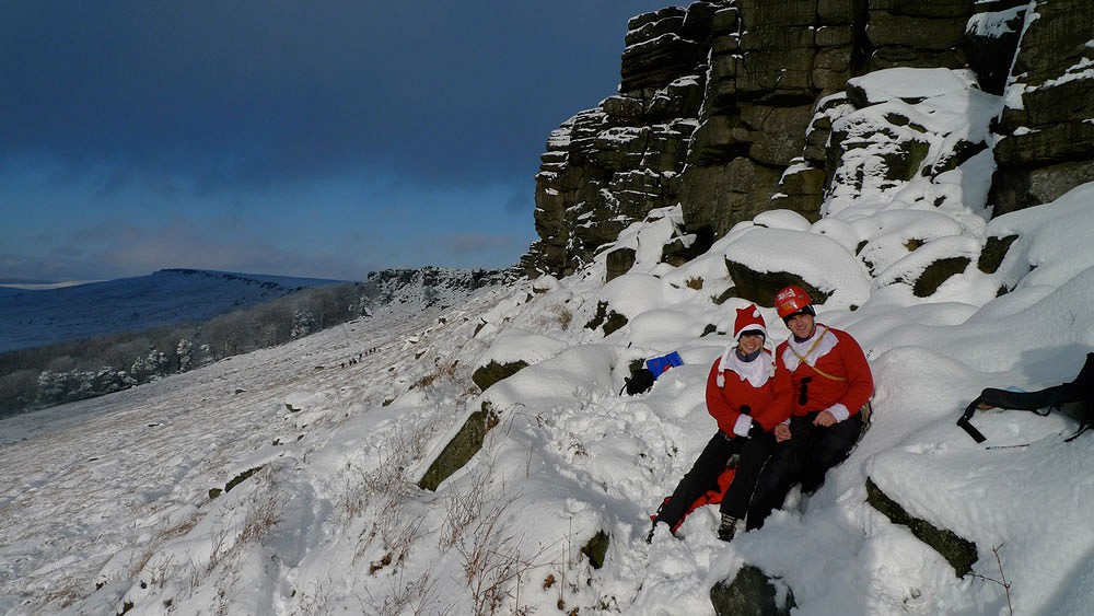 Danny Harris and Paul Hewson at Stanage on Christmas Day 2009. They drove up from Brighton  © Mick Ryan