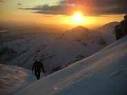 Sunrise from the start of the Climbers Traverse, Bowfell, Langdale. 3/Jan/2010.