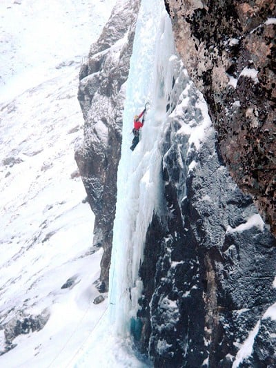 Climber on the main CIC hut icefall, Ben Nevis  © Al Halewood