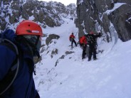 queueing for the first stance on broad gully, cwm lloer, ogwen.
