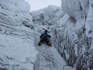 Approaching crux on Patey's Route