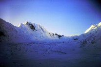 Aspirant Peak, Haramosh Glacier, Karakoram, showing line of Brendan Murphy and I's first ascent, 23 Aug 1985