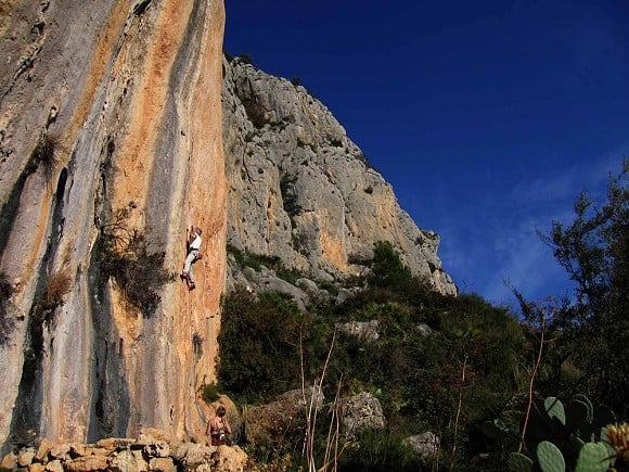 On the redpoint of Magic Flute (7b) in the Bernia. Climber Mark Glaister. Photo Phil Black  © Mark Glaister - Assistant Editor