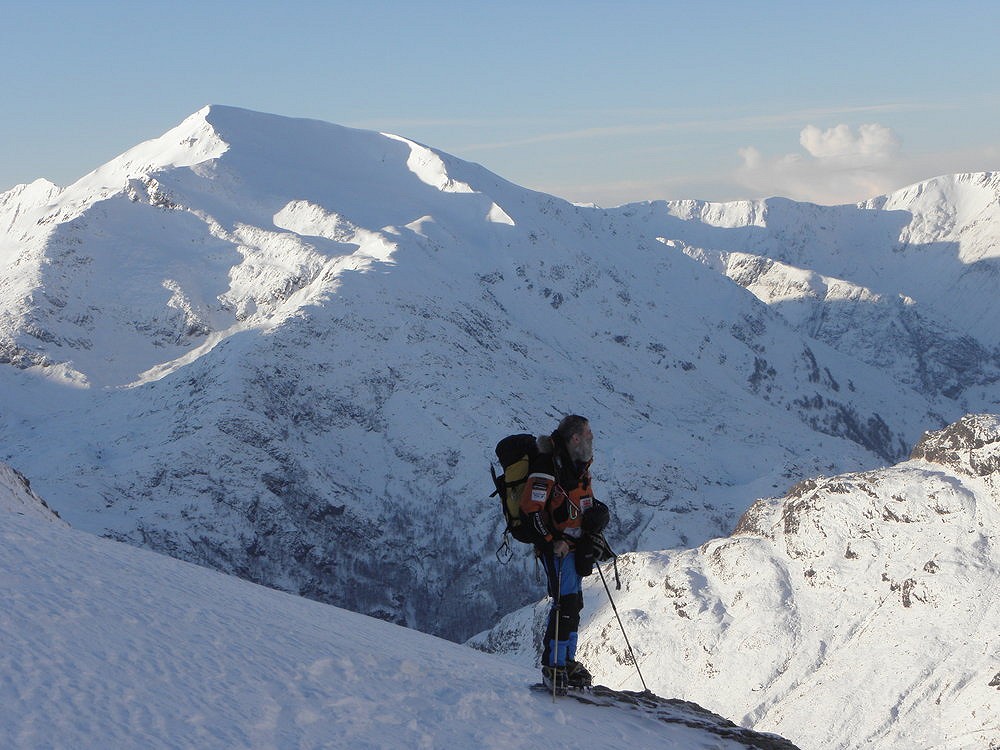 John Bamber - approaching Aonach Beag from Glen Nevis, with Sgurr a' Mhaim (Ring of Steall) in the background  © Ian Broadhurst