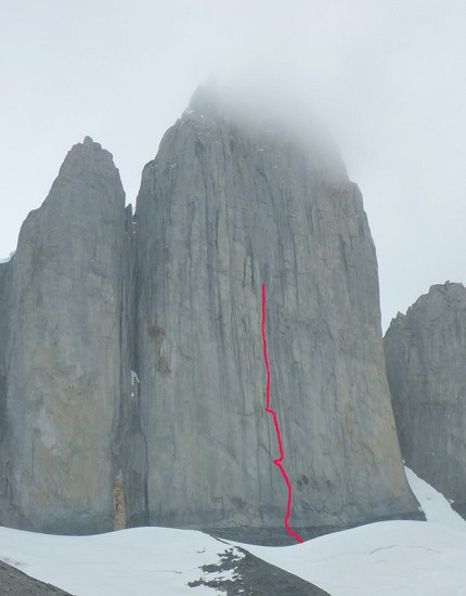 Cerro Catedral - line of route attempted  © Pete Rhodes