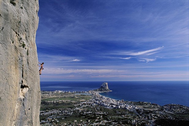 Winter sun sport climbing at its finest. Emma Medara on Tai Chi (6b+), with Calpe and the Penon de Ifach in the background. Photo Mark Glaister.  © Mark Glaister - Assistant Editor