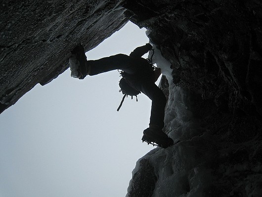 Unknown climber on the crux, Minus One Gully, Ben Nevis  © jameshiggins