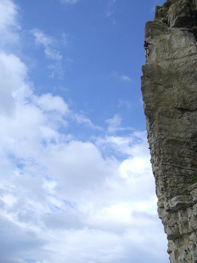 The spectacular pitch of Pregnant Pause 6A+. Blacknor cliff. Portland.  © showfaman