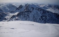 The Cobbler from Narnain.  Descent on mini skis on perfect powder snow