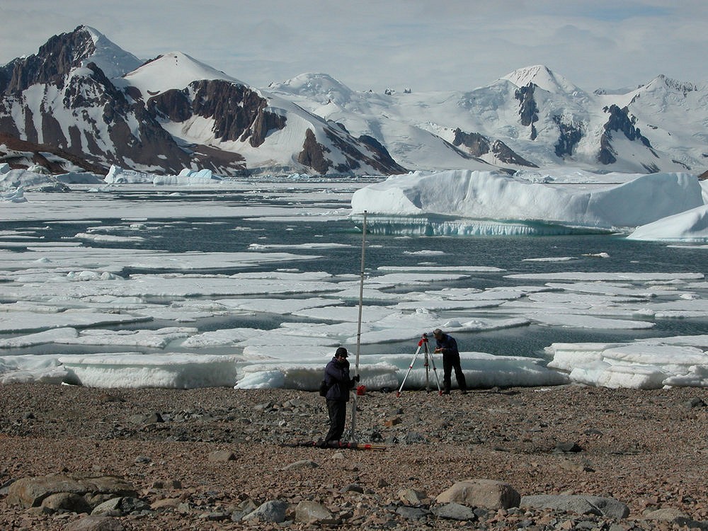 Surveying raised beaches on Horsehoe Island  © British Antarctic Survey