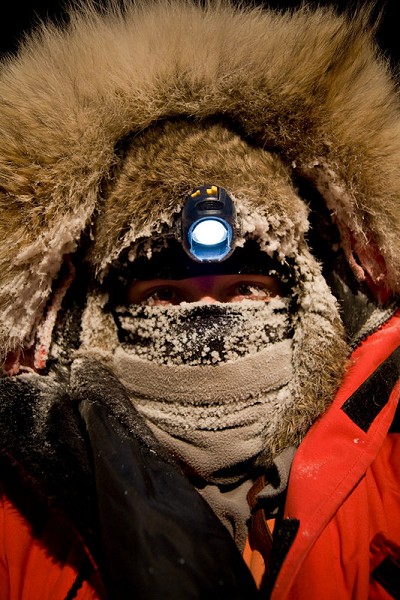 Rich Burt after skiing around the perimeter at -45c  © British Antarctic Survey
