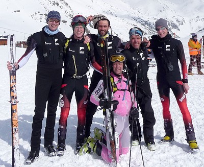The British Ski Mountaineering team. L-R Ivor Ligertwood, Jon Morgan, Ben Bardsley, Nick Wallis, Es Tresidder and Gary Devine.  © Nick Wallis