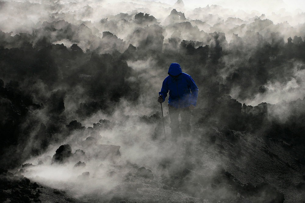 Exploring the cooling lava fields. Eyjafjallajokull eruption April 2010  © John Beatty