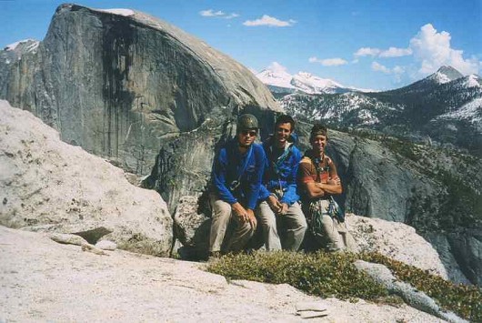 Tom Walker, myself and Ryan Jung on top of North Dome, Yosemite after Crest Jewel - 11 pitch E1 slab  © Crazylegs