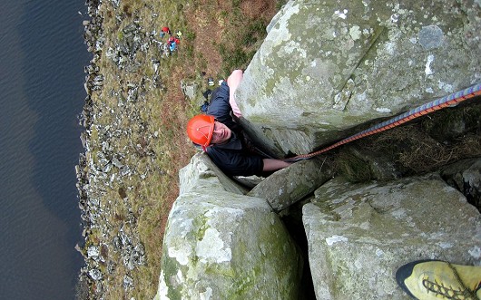 Matthew in the final groove of Main Wall, Crag Lough  © Falko Rech