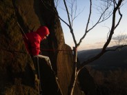 Belaying at the top of Time for Tea, Millstone Edge