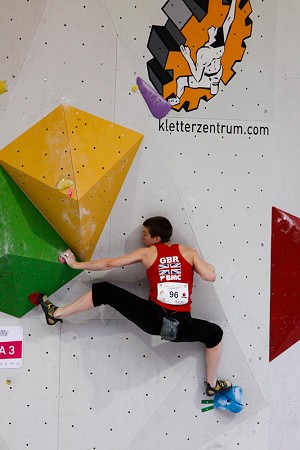 Diane Merrick in the qualifiers of the bouldering world cup  © British Bouldering Team