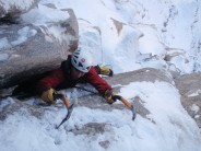Scott Squeezing Up Central Buttress