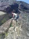 Nice warm day on Falling Block Crack, Upper Tier, Craig Pant Ifan. One of my first leads of 2010.