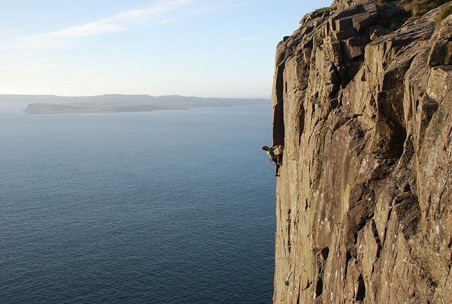 Sean Villanueva O'Driscoll on his new route - climbed on the meet.  © Mountaineering Ireland - Fairhead Meet 2010