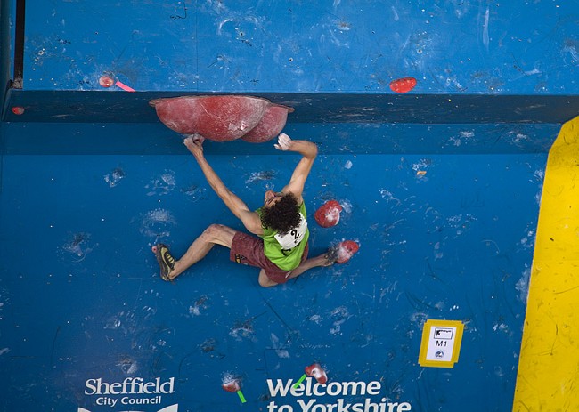 Adam Ondra took first place in the boulder WC in Sheffield in 2010. He topped out on all the final problems.  © Jack Geldard / UKC
