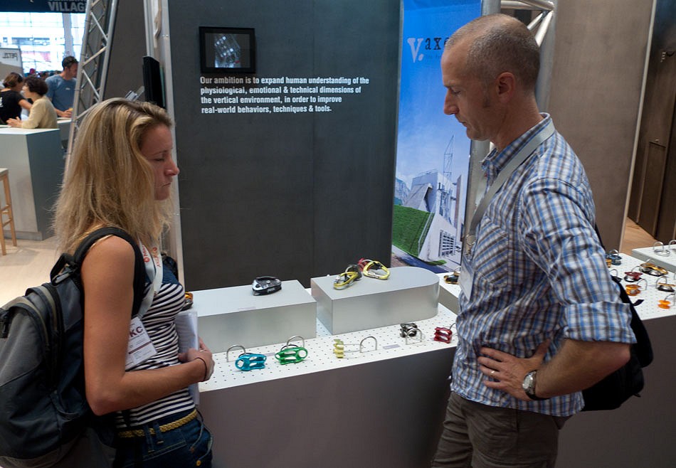 Clive Allen and Sarah at the Peztl stand  © UKClimbing