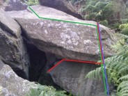 Clints cave area, 
Blue line = Clints cave
Red line = clints cave extension
Green line = Clints dirty lip