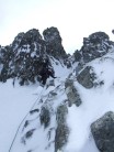 Shaun Robertson Leading up the left gully on boomerang Gully.