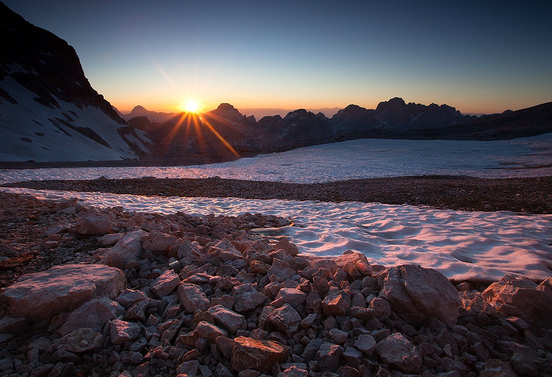 Sun sets of the Julian Alps - taken just below the Dom Planika  © Duncan_Andison