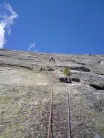 Jocke leading 3rd pitch of "gone with the weed" N -6 at haegefjell, nissedal Norway. great climbing!